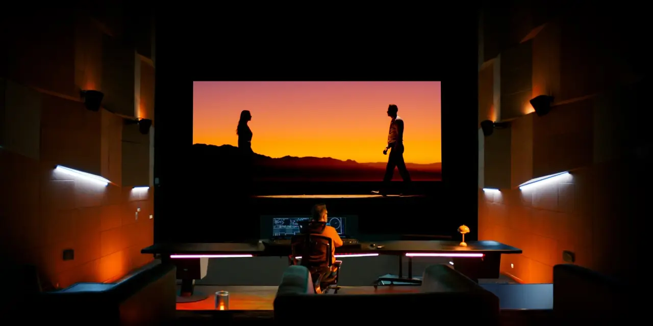 Cinematic high-contrast scene on a Hisense 4K screen in a dark home theatre