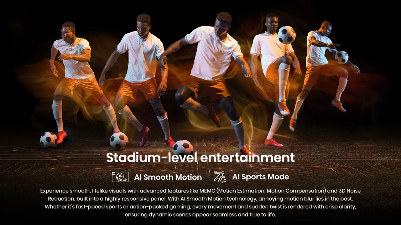 Footballer motion sequence — AI Smooth Motion on the Hisense Q6