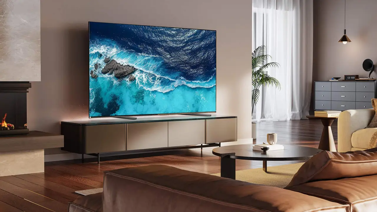 100-inch Hisense QLED TV in a modern living room